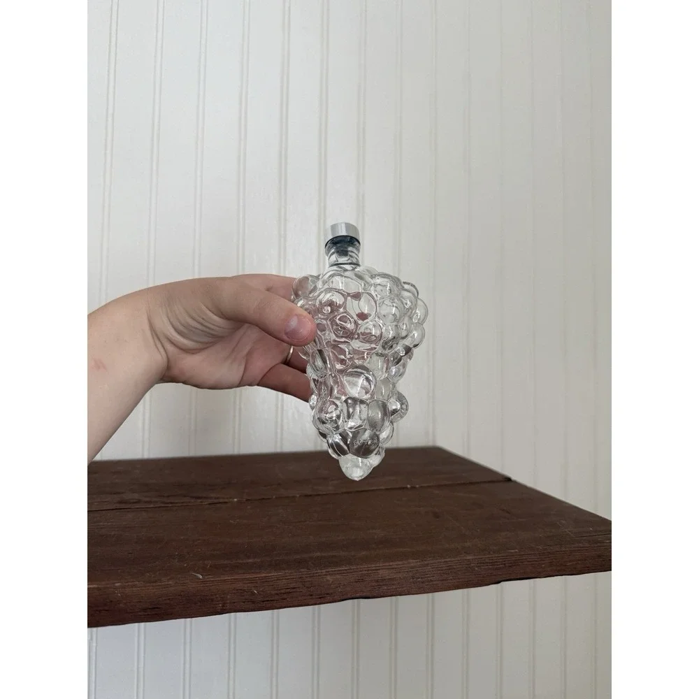 Vintage Clear Glass Grape Cluster Decanter w/ Silver Cap Stopper